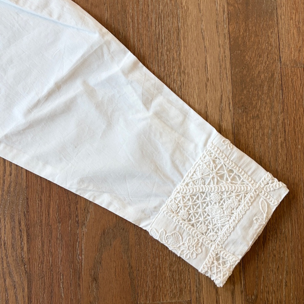 Zara, white, guipore lace pocket poplin shirt, Large - Picture 8 of 8